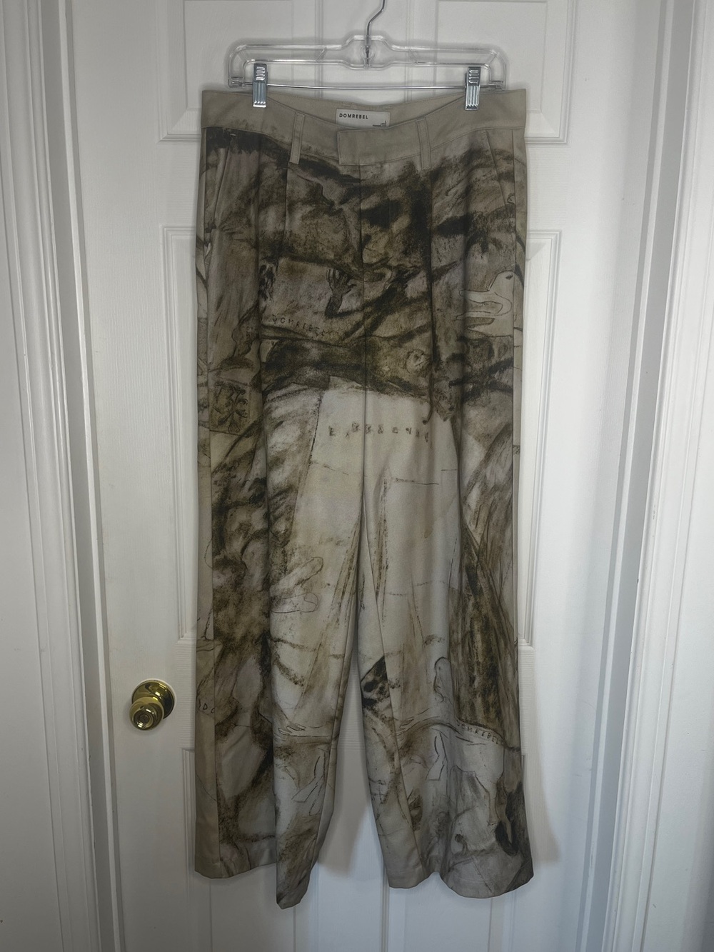 Domrebel Abstract Print Wide-Leg Trousers in Taupe and Black